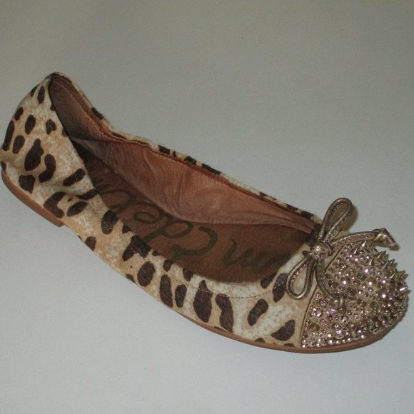 Sam Edelman Beatrix Womens Leopard Print Horse Hair Spiked Toe Ballet Flat - 8M - Picture 1 of 9